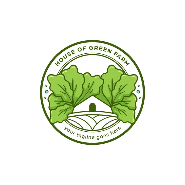 Casa Granja Agricultura Logotipo Icono Ronda Línea Monolina Emblema Insignia — Vector de stock