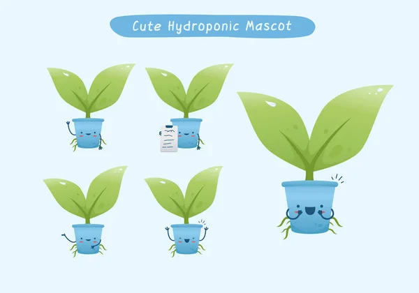 Niedliche Pose Set Von Hydroponischen Pflanze Maskottchen Charakter — Stockvektor