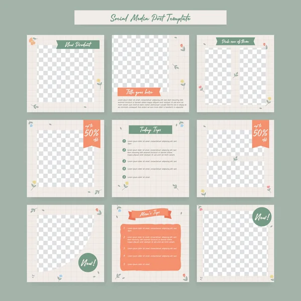 Estetik bahar sezonu Instagram sosyal medya kare şablon seti ile pastel karalama çiçek