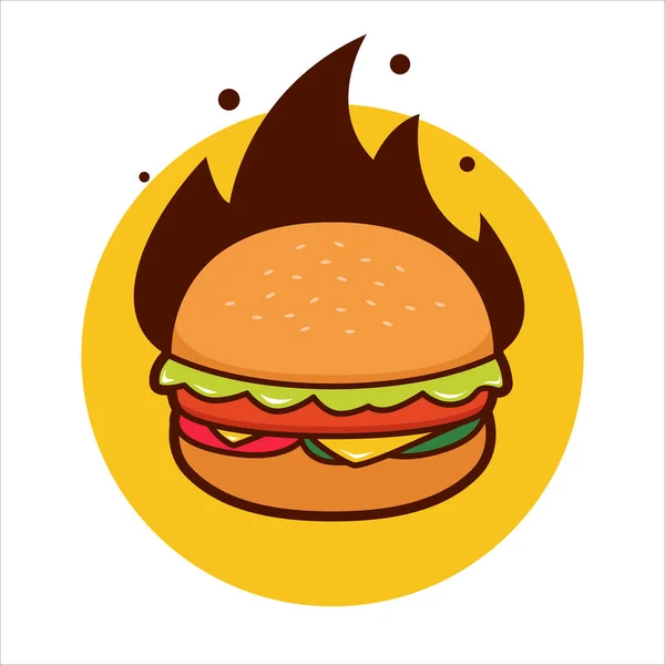 Hamburguesa Queso Picante Caliente Ilustración Con Fuego Llama — Archivo Imágenes Vectoriales