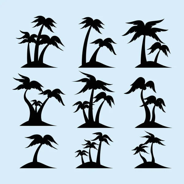 Group Coconut Palm Trees Silhouette Small Isolated Island Set Collection — Διανυσματικό Αρχείο