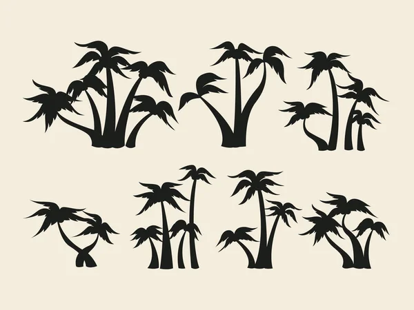 Set Collection Group Coconut Palm Trees Vector Silhouette Cartoon Style — Διανυσματικό Αρχείο