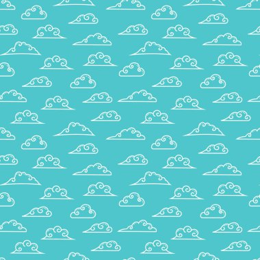 cartoon flat curly clouds outline seamless pattern background