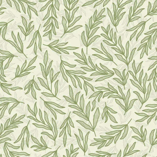 Aesthetic Rustic Leaves Line Texture Seamless Pattern — Stockvektor