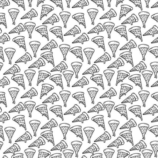 Hand Drawn Doodle Melting Pizza Slice Seamless Pattern Background — Vettoriale Stock