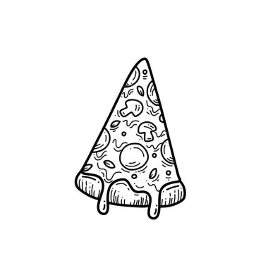 melting slice of cheese pizza doodle food hand drawn illustration