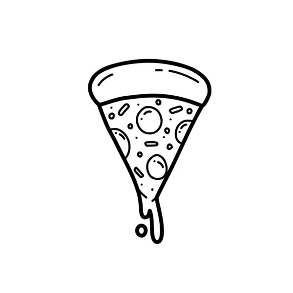 Pizza Slice Melted Cheese Outline Doodle Hand Drawn Illustration — Stok Vektör