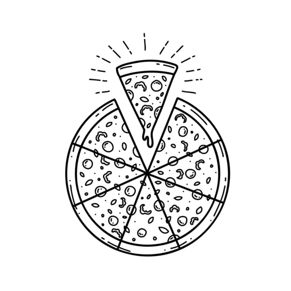 Полная Круглая Итальянская Пицца Каракули Вручную Нарисованные Векторные Иллюстрации — стоковый вектор