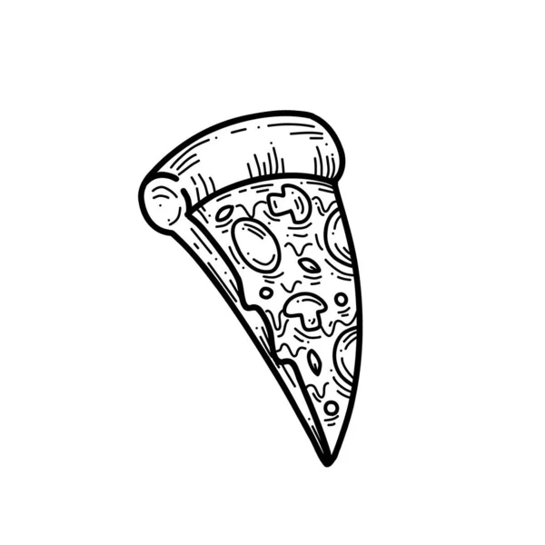Кусочек Пиццы Нарисованный Вручную Рисунок Контура — стоковый вектор