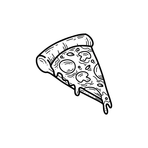 Melting Pizza Slice Outline Hand Drawn Doodle Illustration — Wektor stockowy