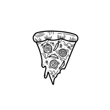 doodle hand drawing bitten pizza slice with melting cheese illlustration