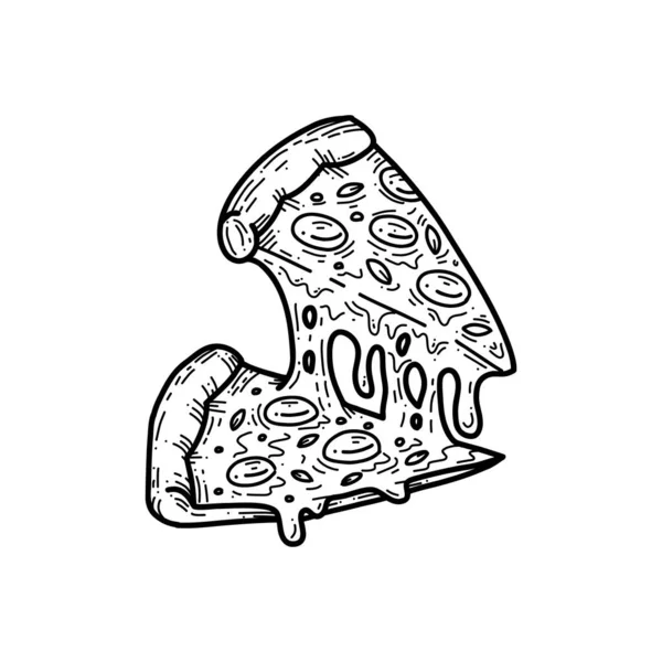 Плавление Двух Кусочков Пиццы Сыром Каракули Пищевая Рука Рисование Иллюстрации — стоковый вектор
