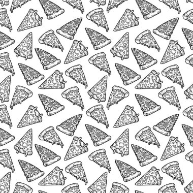 doodle hand drawing pizza slice with melting cheese seamless pattern background