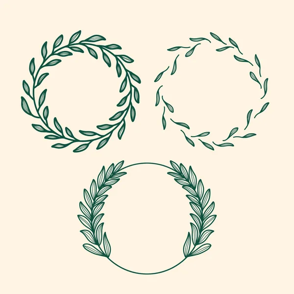 Set Laurel Wreath Flower Leaves Outline Hand Drawing Doodle Style —  Vetores de Stock