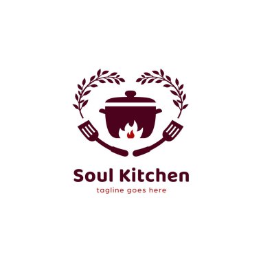 hot pot soul food soul kitchen logo with love frame. Lovely home made food kitchen restaurant logo icon template