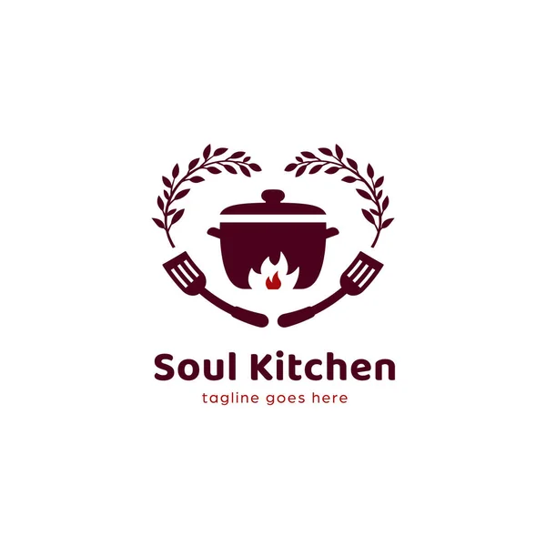 hot pot soul food soul kitchen logo with love frame. Lovely home made food kitchen restaurant logo icon template