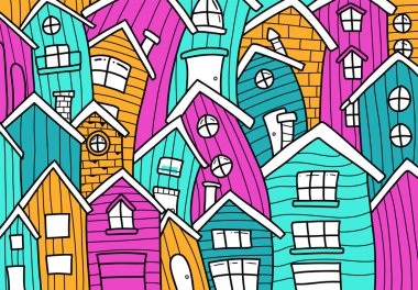 doodle house ev desenli arka plan çizimi el çizimi renkli resimleme