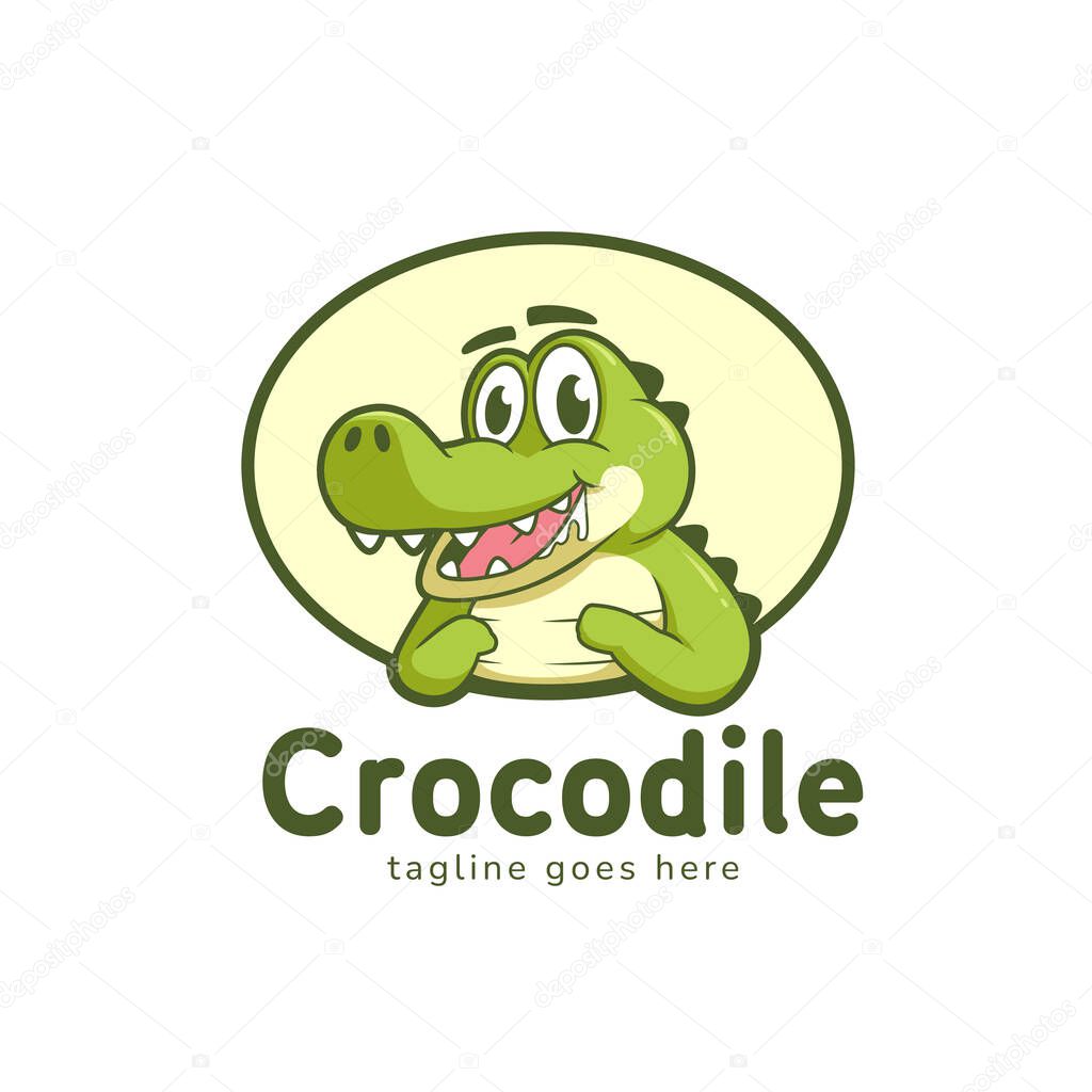 Cute crocodile cartoon mascot logo. cute hungry crocodile bust up illustration mascot