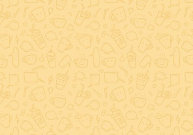 Sevimli kupa ve fincanın el çizimi içki arka plan deseni