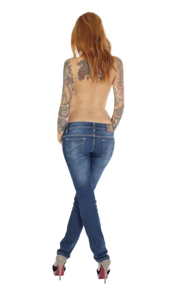 Hermosa mujer tatuada espalda — Foto de Stock
