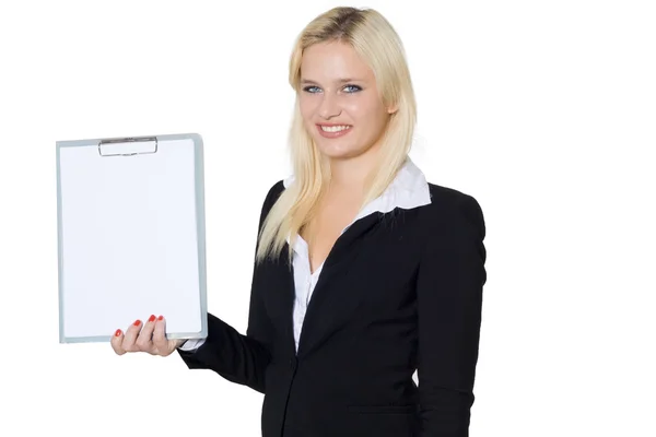 Business woman showing copy space — Stock Photo, Image