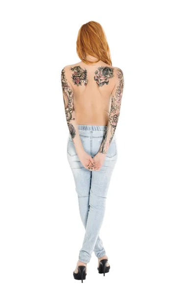 Beautiful tattooed woman back — Stock Photo, Image