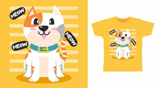 かわいい猫のデザインベクトルイラストのための準備ができてプリントTシャツ — ストックベクタ