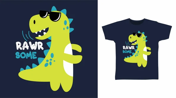 Dinosaurus Rawrsome Cartoon Tshirt Concept Ontwerp — Stockvector