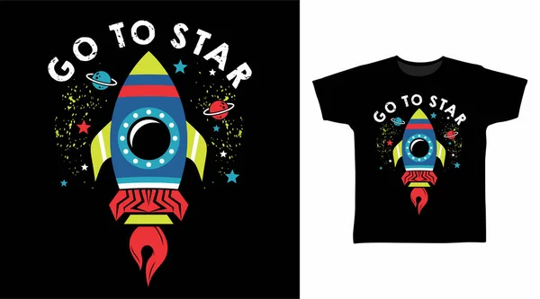 Rocket Star Cartoon Tshirt Concept Design — ストックベクタ