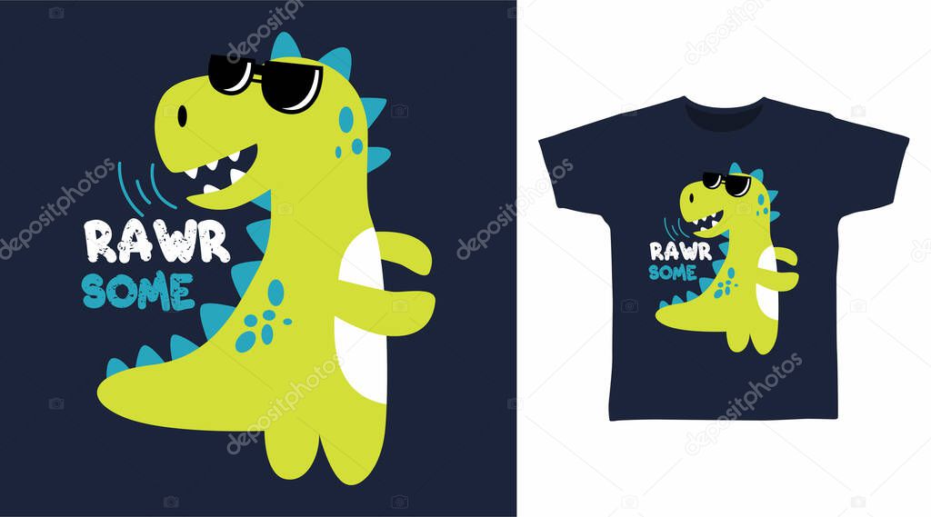 Dinosaur rawrsome cartoon tshirt concept design