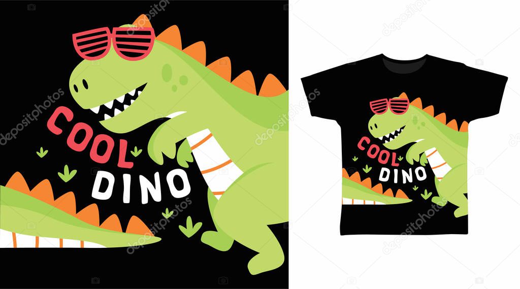 Cool green dinosaur cartoon tshirt concept design