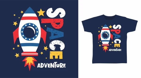 Space Adventure Cartoon Tees Concept Design — ストックベクタ