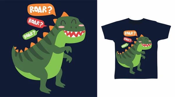 Funny Dinosaur Cartoon Tees Concept Design — Stock Vector