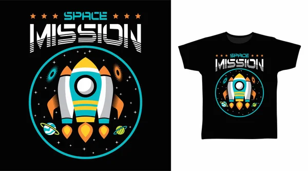 Space Mission Rocket Cartoon Tees Concept Design — ストックベクタ