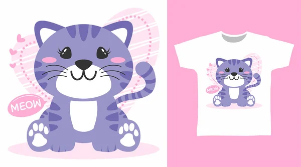 かわいい猫の漫画のTシャツのコンセプトデザイン — ストックベクタ