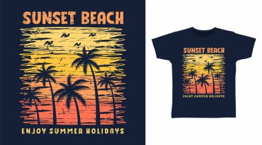 Sunset Beach çizgi film tişörtü tasarımı