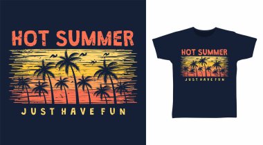 Sıcak yaz plajı palmiyeleri karikatür tişörtü tasarımı