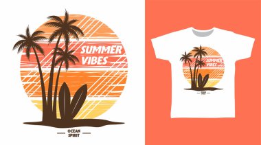 Yaz titreşimleri sörf sahili karikatür çizimi sanat tasarımı