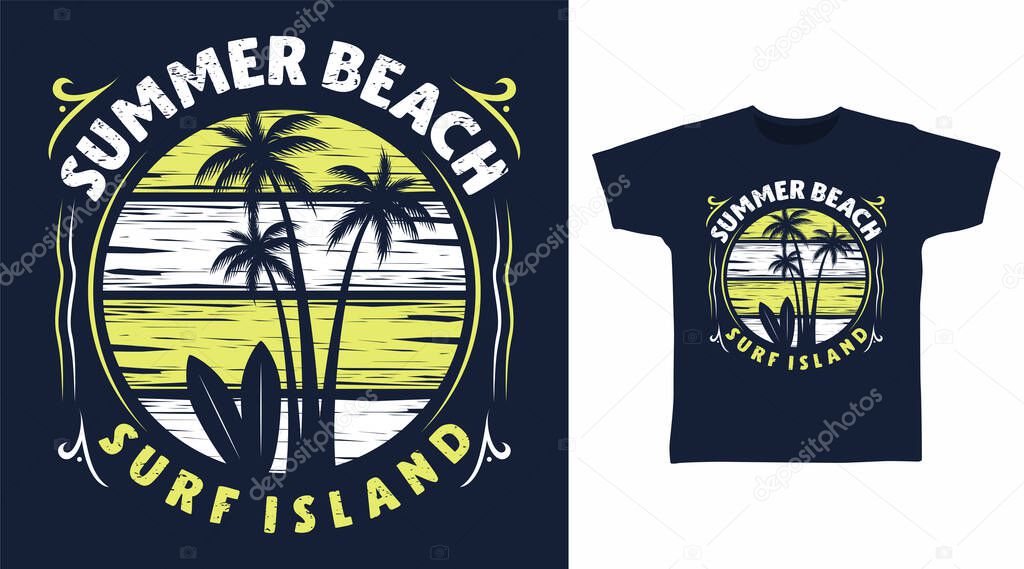 Summer beach palms cartoon tshirt art design
