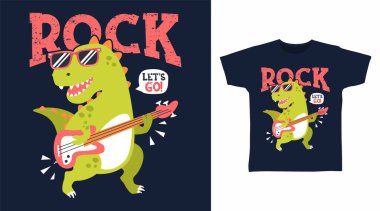 Dinosaur rock cartoon tshirt art design