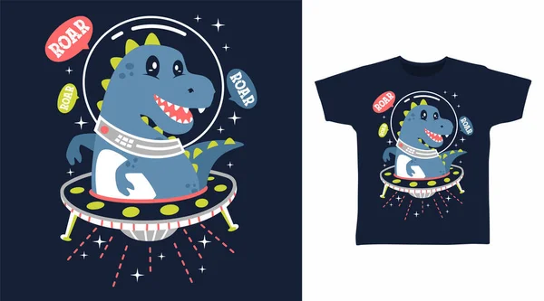 恐竜宇宙飛行士の漫画のTシャツアートデザイン — ストックベクタ