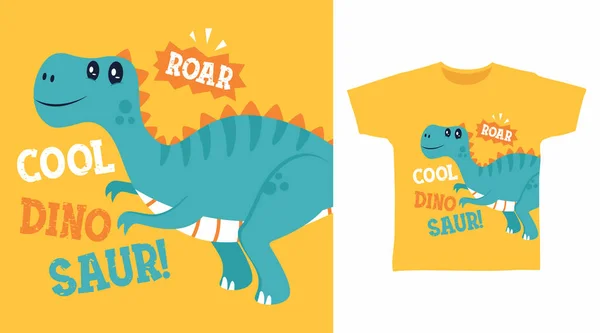 Cool Dinosaurus Cartoon Tshirt Kunst Ontwerp — Stockvector