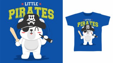 Korsan ayı karikatür tişörtü ve kıyafet tasarımları