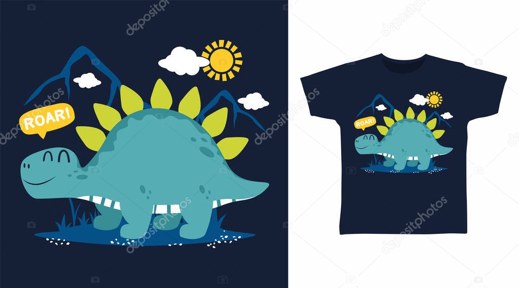 Cute dinosaur cartoon tshirt and apparel designs