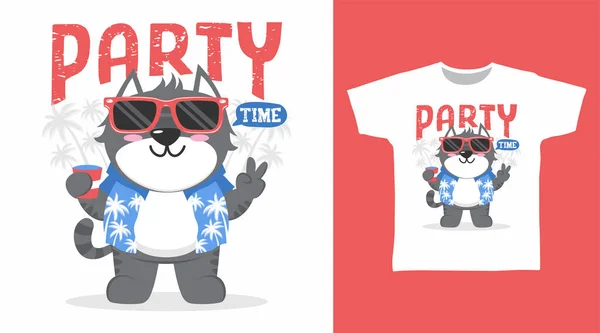 Cool Cat Cartoon Tshirt Apparel Designs —  Vetores de Stock