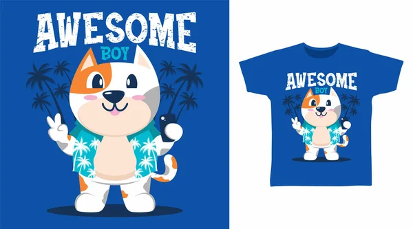 Awesome Cat Cartoon Tshirt Apparel Designs — ストックベクタ