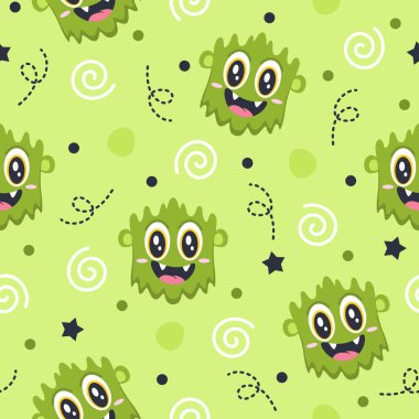 Şirin yeşil canavar sanat desenleri çizimleri