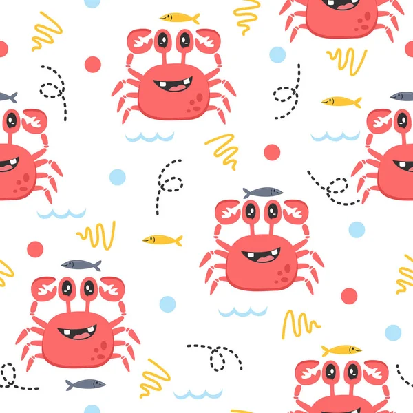 Crabe Mignon Avec Des Motifs Illustration Dessin Animé Poisson — Image vectorielle