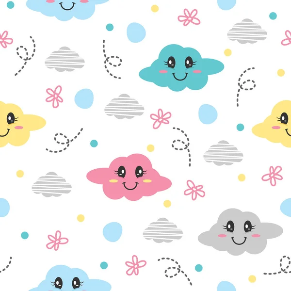 Pretty Cloud Cartoon Illustration Patterns — Stock Vector