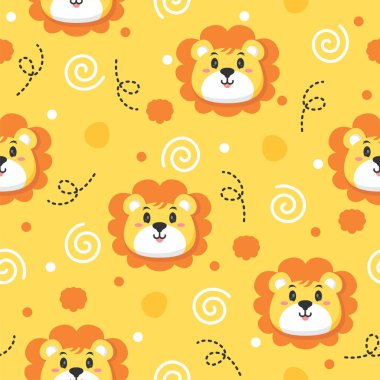 Sevimli aslan çizimi desen tasarımı